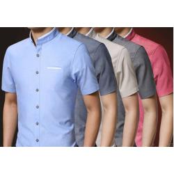 เสื้อเชิ้ตคู่ คอจีน แขนสั้น แต่งขอบขาว หลากสี No.36 38 40 42 44 46