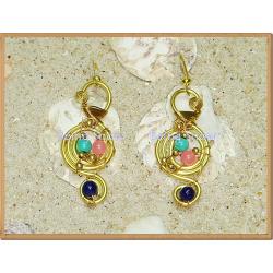 ต่างหูทองเหลือง สีเทอร์ควอยส์ BE-001-04