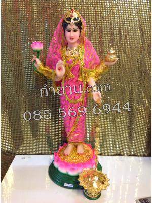 พระแม่ลักษมียืน 4 กร ผ้ายก 12"