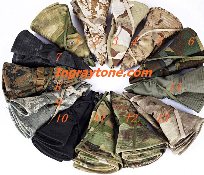 หมวกลายพราง เข้าค่าย เดินป่า แคมปิ้ง outdoor รัดคาง พับข้าง ติดกระดุม เก็บได้ หลากสี