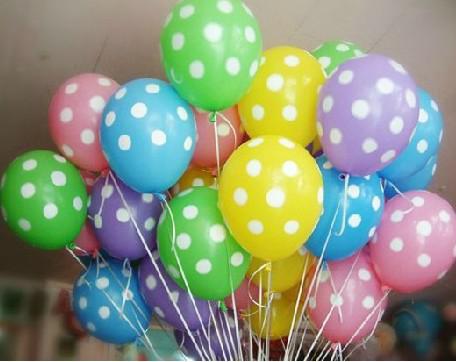 ลูกโป่งกลมนำเข้า พิมพ์ลายจุด คละสี ไซส์ 12 นิ้ว แพ็คละ 10 ใบ ( Polka Dot Printing Balloon - Mixed Color )