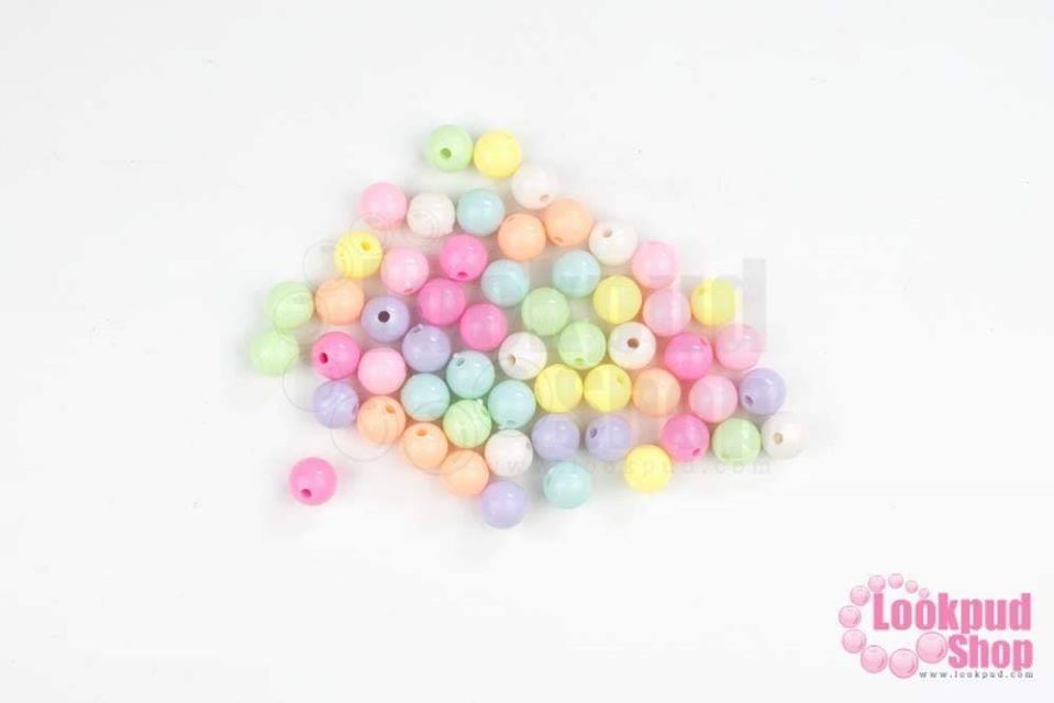 ลูกปัดพลาสติก คละสีพาสเทล กลม 10มิล (1ถุง/450กรัม)