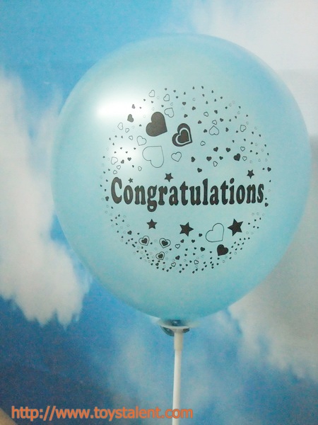 ลูกโป่งกลมพิมพ์ลาย Congratulations ไซส์ 12 นิ้ว แพ็คละ 10 ใบ สีฟ้าอ่อน (Round Balloons 12"-Printing Congratulations latex balloons Light Blue color)
