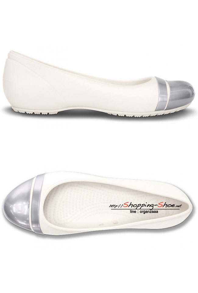 Crocs Women’s Cap Toe Flat - Oyster / Silver ของแท้ Outlet ไทยและอเมริกา