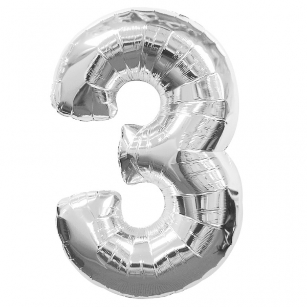 ลูกโป่งฟอยล์รูปตัวเลข 3 สีเงิน ไซส์เล็ก 14 นิ้ว - Number 3 Shape Foil Balloon Size 14" Silver Color