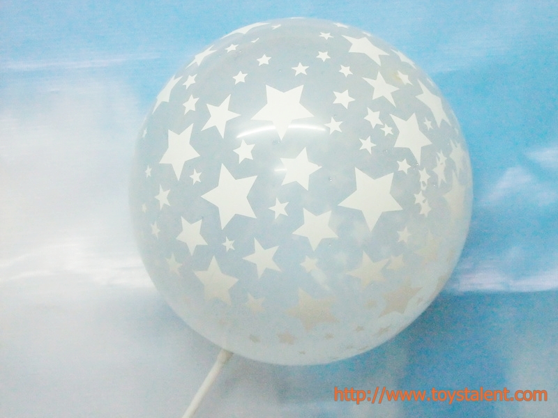 ลูกโป่งกลมสีใส พิมพ์ลายดาว ไซส์ 12 นิ้ว แพ็คละ 10 ใบ (Round Balloons 12" - Printing Star Clear latex balloons)