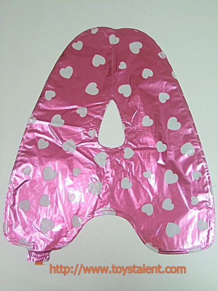 ลูกโป่งฟอยล์รูปตัวอักษร A สีชมพูพิมพ์ลายหัวใจ ไซส์เล็ก 14 นิ้ว - A Letter Shape Foil Balloon Size 14" Pink color printing Heart