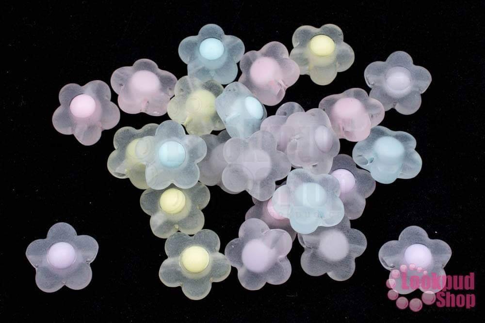 ลูกปัดพลาสติก คละสีสอดไส้ ดอกไม้ 17มิล (1ถุง/500กรัม)