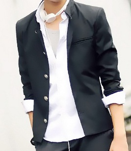 เสื้อสูทตัวเล็ก คอจีน กระดุมปั๊มลาย สไตล์ น.ร.ญี่ปุ่น ชายผ่าข้าง Size No.35 37-39-41 น้ำเงิน ดำ