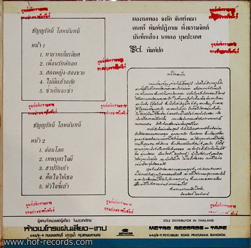 LP ธัญญรัตน์ โลหนันทน์ - ทายาทเกียรติยศ .ปก VG แผ่น VG++