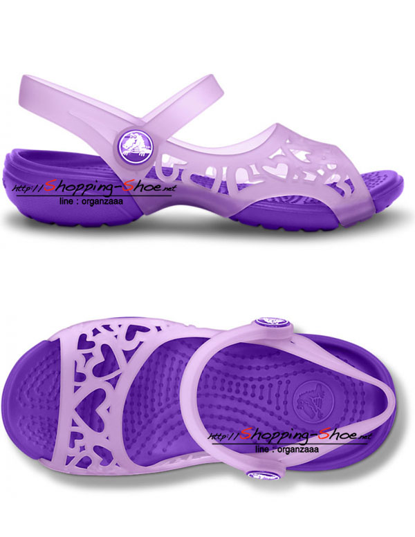 Crocs Kids Adrina Hearts Sandal - Iris / Neon Purple ของแท้ Outlet ไทยและอเมริกา