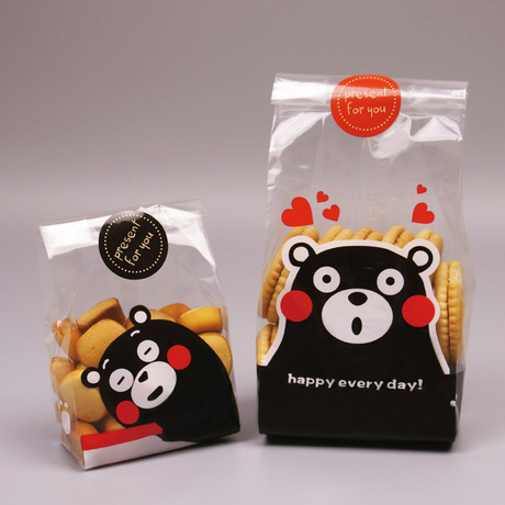 ถุงบรรจุขนมแบบพับข้างลายหมีสีดำ Happy every day! บรรจุ 50 ใบ