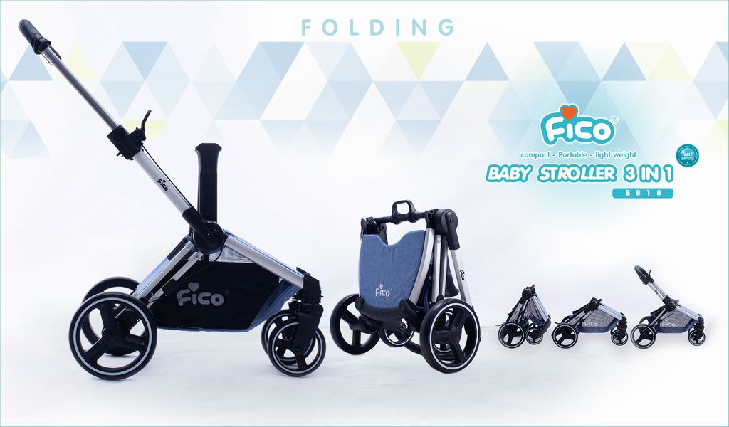 Fico รถเข็นเด็ก รุ่น Apollo (B818) สามารถรับน้ำหนักได้ 15 kg. สำหรับเด็กวัยแรกเกิด – 36 เดือน มาพร้อมคาร์ซีท รุ่น BC010(B818) ที่ติดตั้งได้อย่างง่ายดาย เบาะนั่งกว้างสามารถปรับให้สามารถ นั่ง เอน และนอนได้ ปลายเท้าของเปลนอนสามารถปรับให้เป็นที่วางขา เมื่อปรับเปลนอนให้อยู่ในตำแหน่งนั่ง เหมาะสำหรับการเดินทาง บาร์กันที่นั่งสามารถถอดออกได้ มีตะกร้าที่ใหญ่ไว้สำหรับใส่ของที่ด้านล่างของรถเข็น ล้อมีขนาดใหญ่ทีจะช่วยละแรงกระแทกมาพร้อมระบบกันสะเทือนที่ล้อด้านหน้า ปลอดภัยมากขึ้นกับระบบล็อกล้อที่สามารถล็อกได้ทั้งการเคลื่อนที่ และล็อกการเลี้ยว สายคาดนิรภัยแบบ 5 จุดตามมาตรฐานสากล