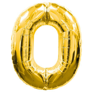 ลูกโป่งฟอยล์รูปตัวเลข 0 สีทอง ไซส์จัมโบ้ 40 นิ้ว - Number 0 Shape Foil Balloon Size 40" Gold Color