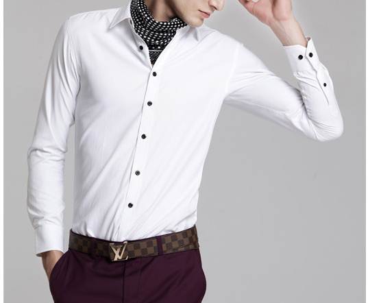 เสื้อเชิ้ตแขนยาว ทรงฟิต ปกแชมเบรย์ สไตล์อังกฤษ เสื้อขาวทำบุญ สีขาวNo.42