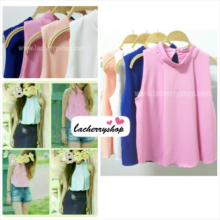 เสื้อแฟชั่น เสื้อทำงาน ผ้าฮานาโกะ แบบสวย สีน้ำเงิน คอจีน แขนกุด ใส่ได้หลายโอกาส เนื้อผ้า อยู่ทรง ไม่ยับง่าย ใส่สบาย สินค้าคุณภาพ ราคาไม่แพง