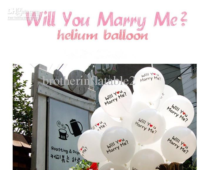 ลูกโป่งกลมพิมพ์ลาย Will You Marry Me? สีขาว ไซส์ 12 นิ้ว แพ็คละ 10 ใบ (RฺB12" - Will You Marry Me? Printing White latex balloons)
