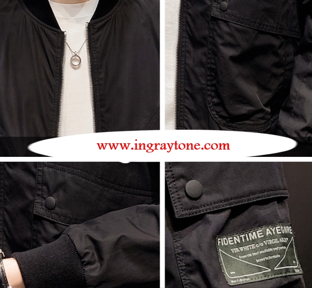 แจ็คเก็ตผ้าร่มซิบคอตั้ง แฟชั่น แต่งกระเป๋ากระดุม ผ้าร่ม No.38 40 42 44 46 48 สีเบจ ดำ เทา