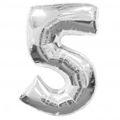 ลูกโป่งฟอยล์รูปตัวเลข 5 สีเงิน ไซส์เล็ก 14 นิ้ว - Number 5 Shape Foil Balloon Size 14" Silver Color