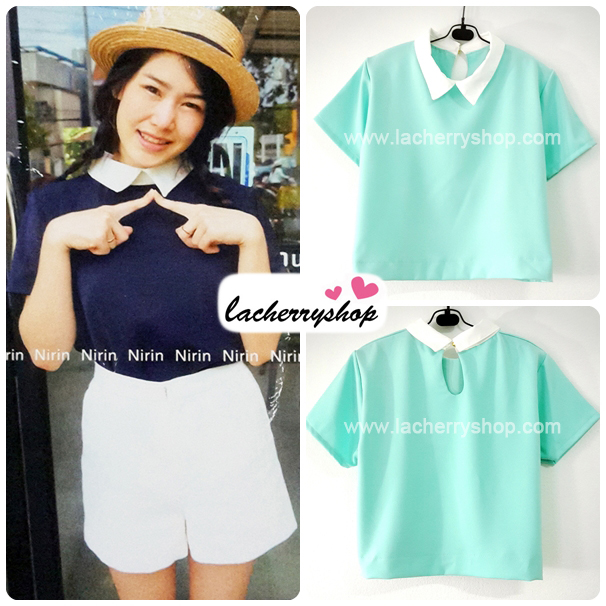 เสื้อแฟชั่น เสื้อทำงาน ผ้าฮานาโกะ สีเขียวมิ้นท์ พาสเทล สดใส คอปกเก๋ๆ แบบยอดนิยม สินค้าคุณภาพ ราคาไม่แพง