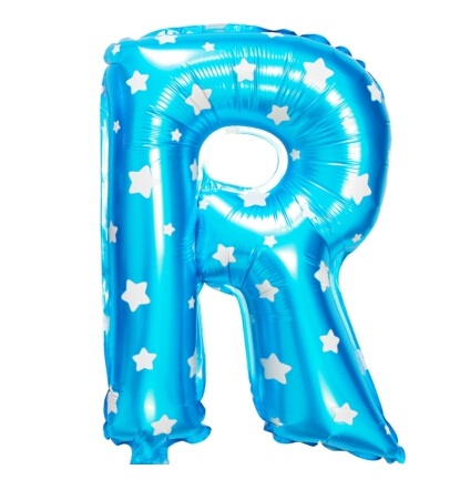 ลูกโป่งฟอยล์รูปตัวอักษร R สีฟ้าพิมพ์ลายดาว ไซส์เล็ก 14 นิ้ว - R Letter Shape Foil Balloon Size 14" Blue color printing Star