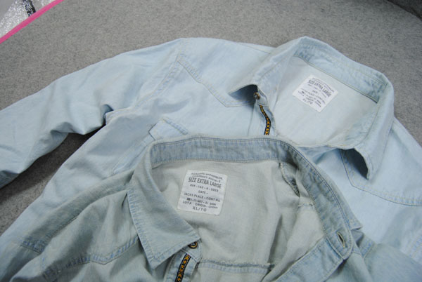 เสื้อเชิ้ตแขนพับศอก ผ้ายีนส์เนื้อดี สไตล์อังกฤษ Allst ฟ้าขาว size42