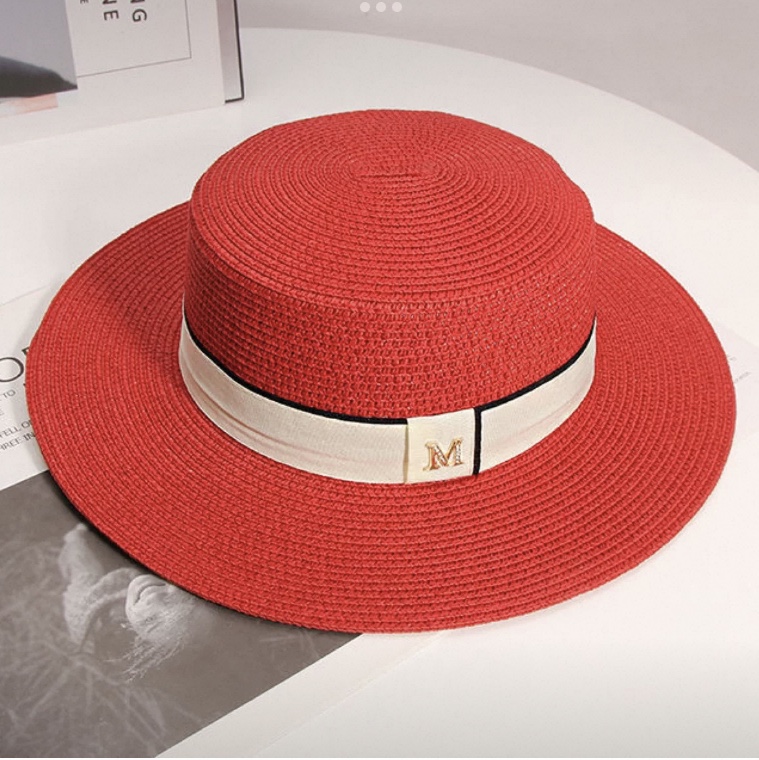 หมวกแฟชั่น ผู้ชาย ผู้หญิง อังกฤษ ทรงกลม ปอ ปีกกว้าง ( กากี ดำ ครีม แดง