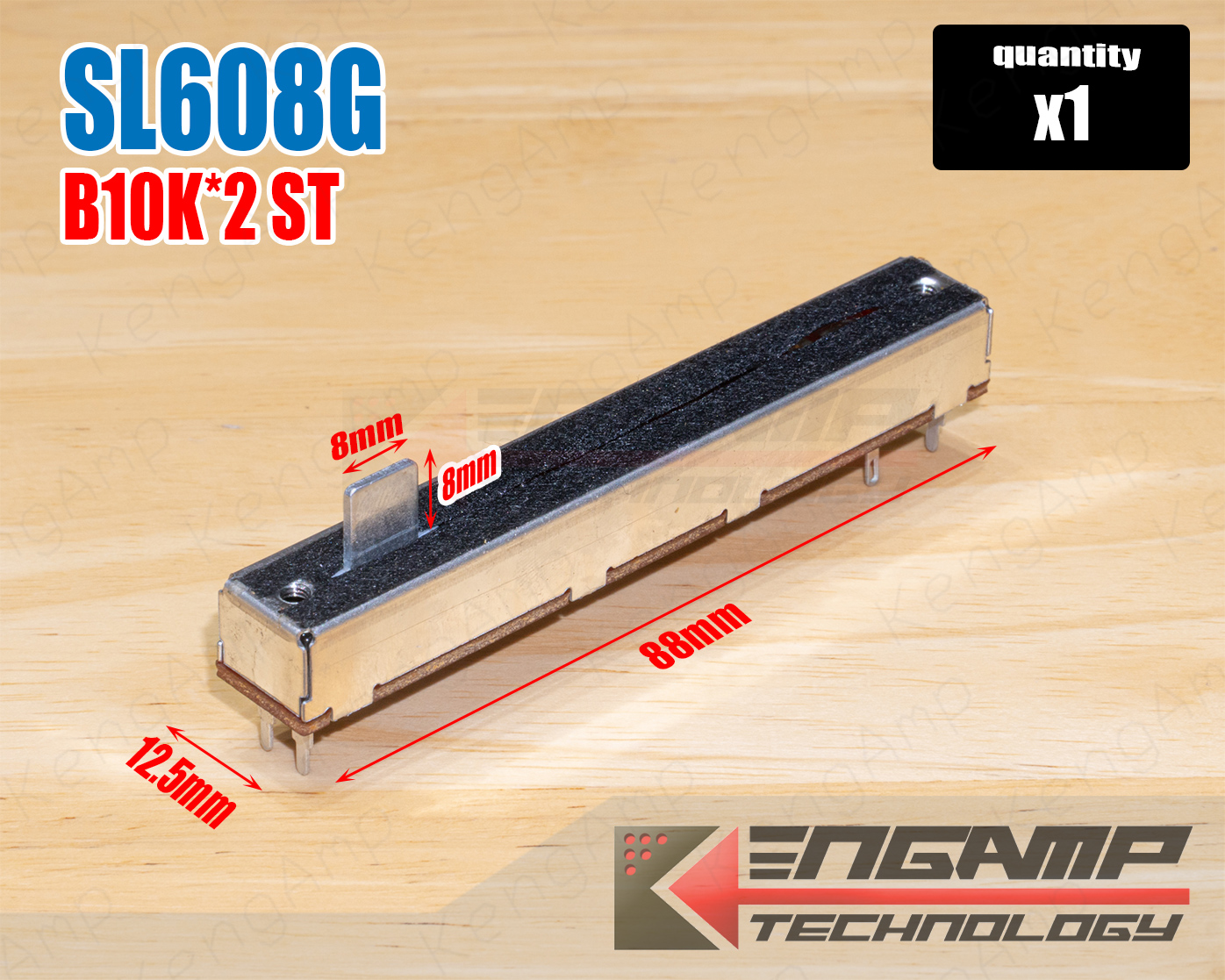 (1ตัว) [VR] Feder Mixer วอลุ่มสไลด์ Noband SL608G B10K*2 ขนาด 12.5x88mm แกน 8xH8mm