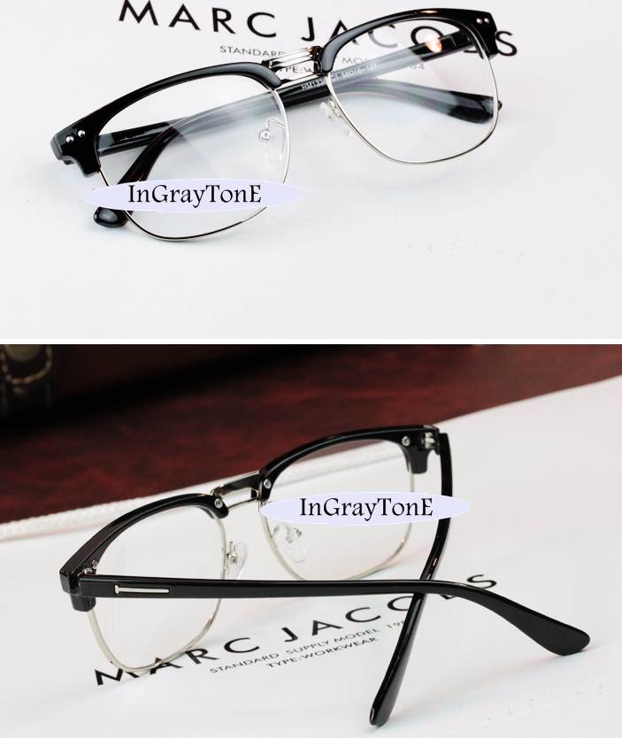 แว่นตากรอบบาง แฟชั่น ครึ่งกรอบ เรโทร วินเทจ แบบกึ่งโลหะ ( ดำด้าน )