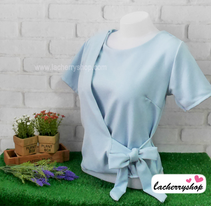 เสื้อผ้าแฟชั่น เสื้อทำงาน สีขาว เอวมัดโบว์เก๋ๆ ผ้าฮานาโกะเนื้อดี แบบสวยน่ารักๆ ใส่ได้ทุกโอกาส คุณภาพดี ราคาไม่แพง