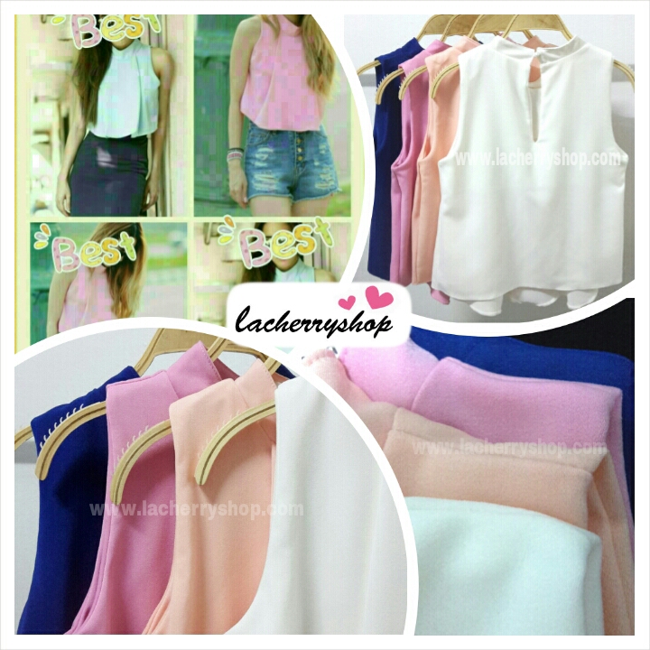 เสื้อแฟชั่น เสื้อทำงาน ผ้าฮานาโกะ แบบสวย สีน้ำเงิน คอจีน แขนกุด ใส่ได้หลายโอกาส เนื้อผ้า อยู่ทรง ไม่ยับง่าย ใส่สบาย สินค้าคุณภาพ ราคาไม่แพง