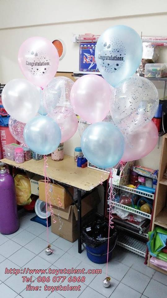 Set#70 ช่อลูกโป่ง Congratulations+ลูกโป่งกลิตเตอร์+ลูกโป่ง ไซส์ 12 นิ้ว (ช่อ 7 ใบ)