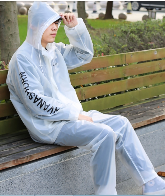 ชุดเสื้อแจ็คเก็ตฮู้ด ผ้าร่ม กันฝน กันน้ำ +หน้ากาก เนื้อดี AVA สีดำ ขาว No.สูง 155-190 cm