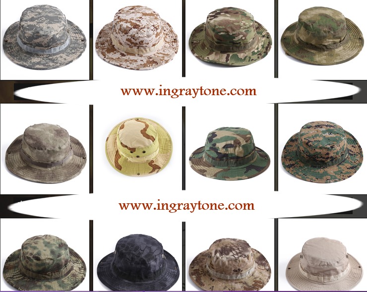 หมวกลายพราง เข้าค่าย เดินป่า แคมปิ้ง outdoor รัดคาง พับข้าง ติดกระดุม เก็บได้ หลากสี