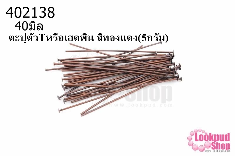 ตะปูตัวTหรือเฮดพิน สีทองแดง (A) #40มิล (5กรัม)