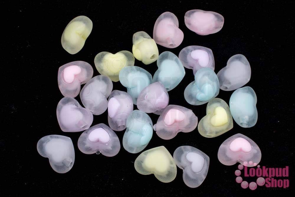 ลูกปัดพลาสติก คละสีสอดไส้ หัวใจ 13X17มิล (1ถุง/500กรัม)