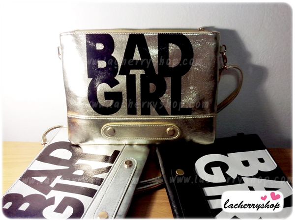 กระเป๋าแฟชั่น BAD GIRL สีทอง หนัง PU ใส่ IPAD ได้ มีสายสะพาย ((โปรโมชั่นส่งฟรี))