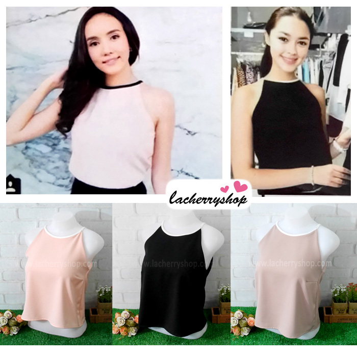 เสื้อผ้าแฟชั่นสวยๆ เสื้อสายเดี่ยว สีโอรส ผ้าฮานาโกะ แบบสวยน่ารักๆค่ะ มีซิปหลัง