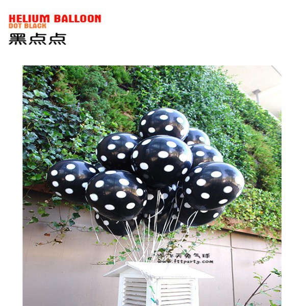 ลูกโป่งกลมนำเข้า พิมพ์ลายจุด สีดำ ไซส์ 12 นิ้ว แพ็คละ 10 ใบ ( Polka Dot Printing Balloon - Black Color )