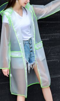 เสื้อกันฝน เสื้อคลุมยาว มีฮูด โปร่ง สีขาว มีกระเป๋า เย็บสีฟ้่า ดำ เขียว ชมพู No.41 43 45 47