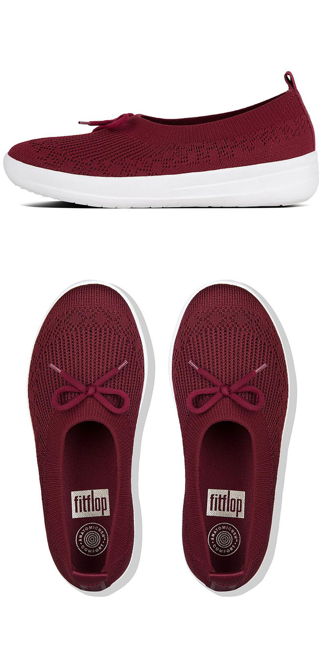 Fitflop Uberknit Slip On Ballerina With Bow Berry ของแท้ นำเข้าจาก USA และ UK