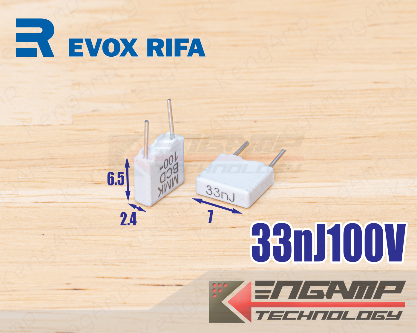 (10ตัว) [F-CAP] 0.033uF/100V 33nJ100V EVOX MMK5 5% 2.4x7 H6.5mm P=5