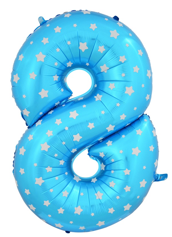 ลูกโป่งฟอยล์รูปตัวเลข 8 สีฟ้าพิมพ์ลายดาว ไซส์จัมโบ้ 40 นิ้ว - Number 8 Shape Foil Balloon Size 40" Blue Color printing Star