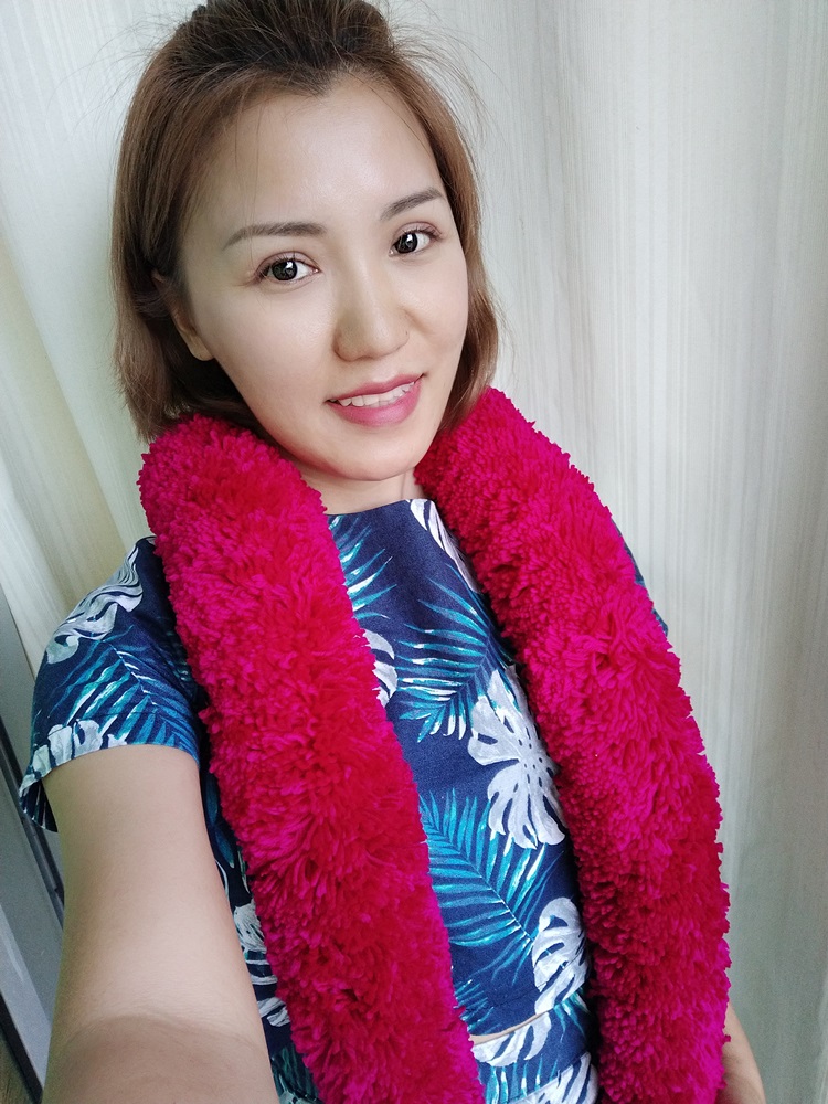 P377 พู่พันคอสีแดงชมพู ฟูๆแน่นๆ