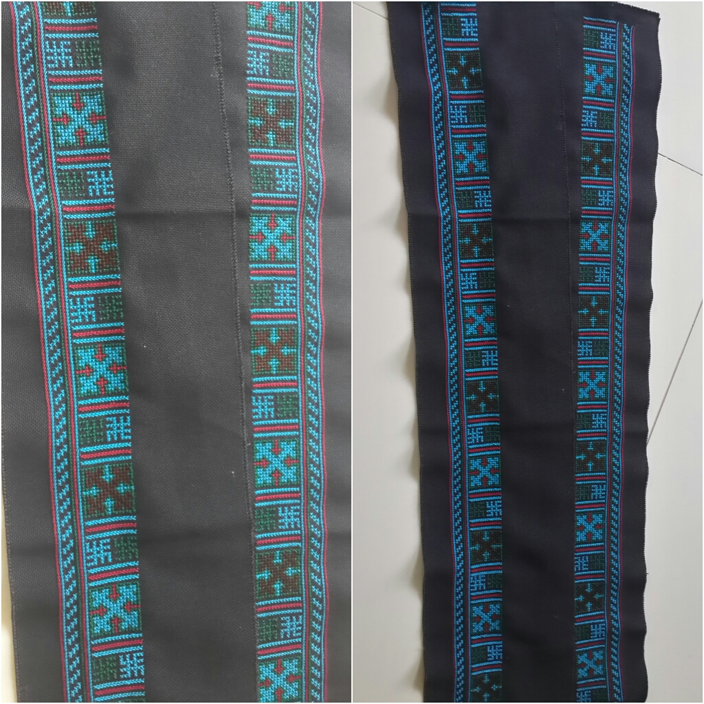 ผ้าปักสำหรับตกแต่งคอเสื้อ หรือชายเสื้อ โทนสีน้ำเงินสดใส