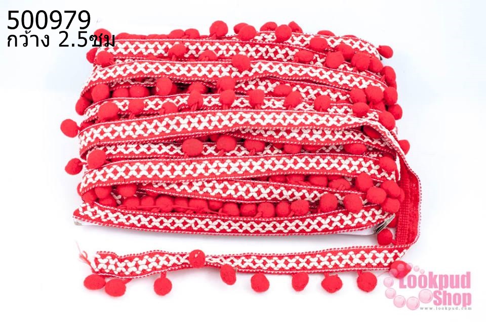 ปอมเส้นยาว ผ้าแถบ สีแดง กว้าง 2.5ซม(1พับ/20หลา)