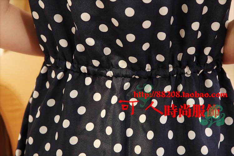 SALE//SALE (ส่งฟรี) ชุดเดรส สไตล์เกาหลี แขนกุด ผ้าซาติน สีน้ำเงิน ลายจุดขาว แบบสวยน่ารัก