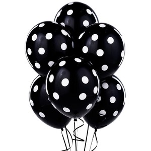 ลูกโป่งกลมนำเข้า พิมพ์ลายจุด สีดำ ไซส์ 12 นิ้ว แพ็คละ 10 ใบ ( Polka Dot Printing Balloon - Black Color )