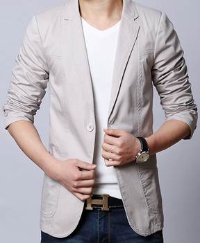 สูทผู้ชาย ลำลอง สลิมฟิต แต่งกระเป๋าSize No.35 37 39 41 43 45 47 ดำ เทาอ่อน ครีม กากี น้ำตาล