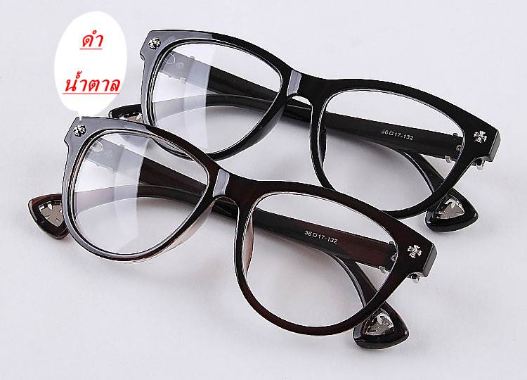 กรอบแว่นสายตาแฟชั่น เรโทร วินเทจ แต่งปลายขาสไตล์โครม สี ดำ ดำด้าน